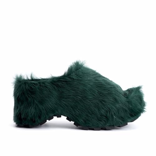 Image of XOBZJH Long-Hair Calfskin Chunky Clog Slide for Women - Memory Foam Luxury Slip on Shoes Women's Mules & Platform Clogs,Designer Mules for Women 2025