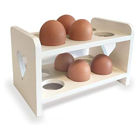 Cream Wooden Egg Rack with Heart Cut Out Cover