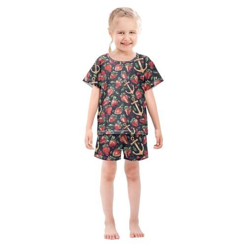 ALAZA Red Strawberry and Anchor Pajama Set Short Sleeve Sleepwear Soft Lounge Nightwear3