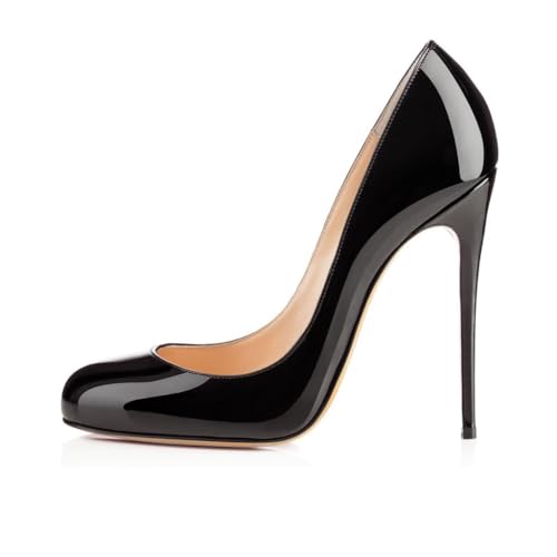 EDEFS Zeitlose Pumps Damen Schwarz aus Hochglänzendem Lackleder mit Stiletto Absatz 12 cm für Jeden Anlass EU45