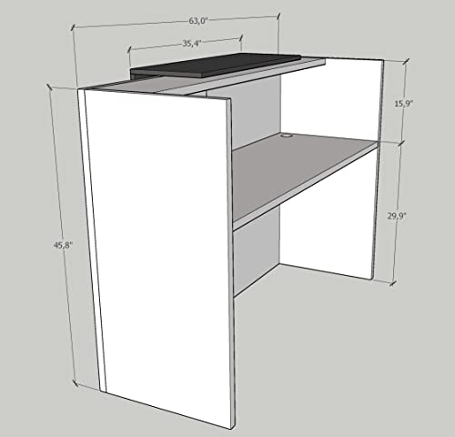 Ugos Icon 63" Modern Reception Desk W/Transaction Counter & Storage Drawer | Laminate Desktop | Multifunctional Standing Front Desk Table For Home, Office, Salon, Spas, And Lobby (White And Teak) #TOP6
