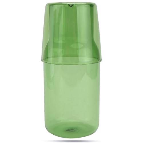 Garneck Jarra de Cristal para Mesita de Noche 500 Ml Color Verde Transparente Resistente al Calor Multifunción para Bebidas y Té en Hogar y Oficina