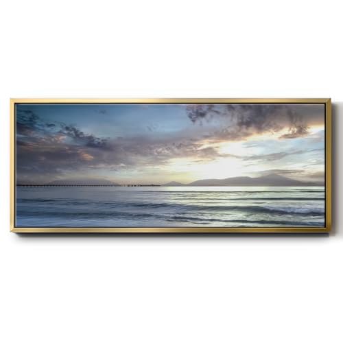 Renditions Gallery Landscape Wall Art Paintings for Home Seascape Sunset with Clouds Floater Frame Artwork Prints for Bedroom Kitchen Office - 24"x60" Gold Frame LT611