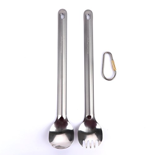 CATOP Long manche Cuillère de titane et Spork poli avec ensemble de bol Vaisselle de camping en plein air avec poignée droite ultraléger Cover