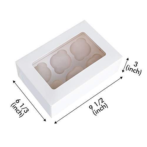 ONE MORE Cupcake Boxes with Inserts 6 Holders,9.5x6.3x3inch Large White Standard Bakery Boxes with Window Food Grade Cake Carrier Container for Muffins,Gift Treat Box Bulk,Pack of 15