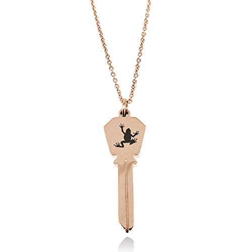 Tioneer Rose Gold Plated Stainless Steel Frog Hexagon Head Key Charm Pendant Necklace