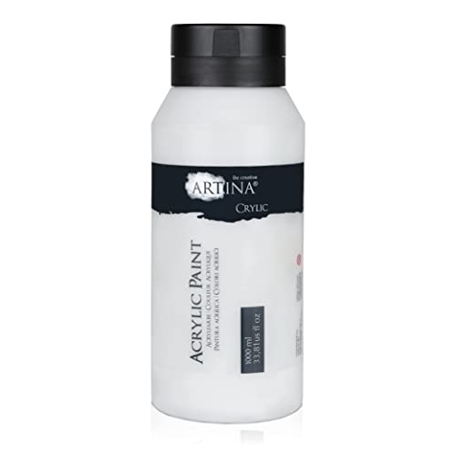 Artina Peinture Acrylique Blanc 1000ml Crylic – Couleur Acrylique Fortement Pigmentées & Séchage Rapide – Couleur Blanc Titane Brillante avec Grande...