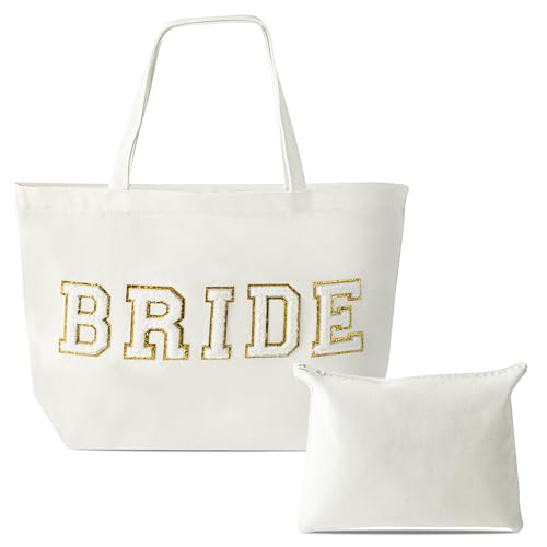 Bolso Tote de Lona con Parches de Chenille y Bolsillo con Cierre miniatura 1