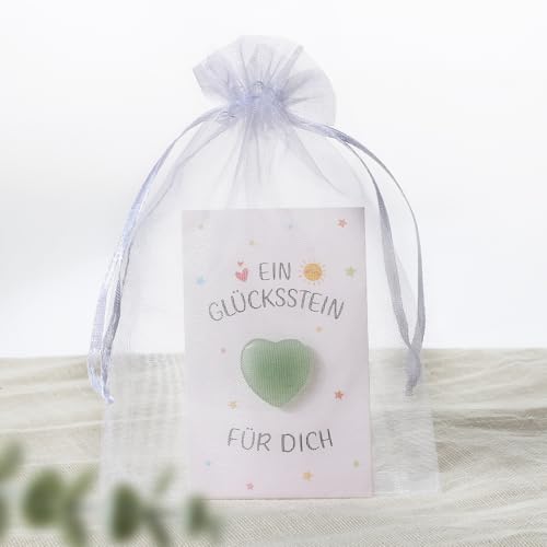 BOFUNX 12 Set Kinder Glücksstein, Bunte Herz Glückssteine + Regenbogen Grußkarten + Organzasäckchen, Kinder Geschenk Glücksbringer Mitgebsel für Geburtstag Party und Abschied