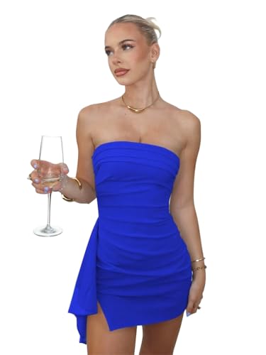 Strapless Bodycon Homecoming Dresses with Slit Spandex Short Club Party Night Out Dress Cocktail Gown Dress for Teens