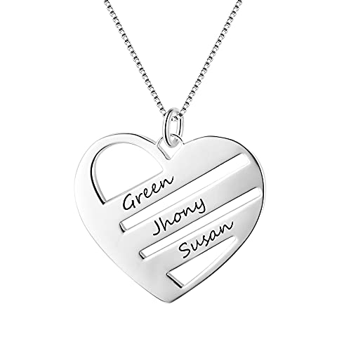 Collier coeur d'amour gravé 3 noms cadeau anniversaire mariage