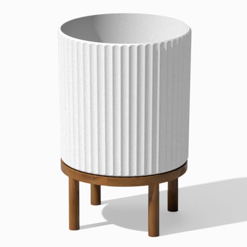Image of Veradek Demi 16 in. Raised with Stand Round White Plastic Planter with Brown Stand DMSTV16WBR