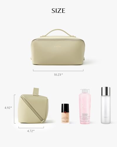 Image of EACHY Travel Makeup Bag, Large Capacity Cosmetic Bag for Women, Waterproof PU Leather, Flat Open Portable Toiletry Bag for Skincare, Brushes & Travel Essentials