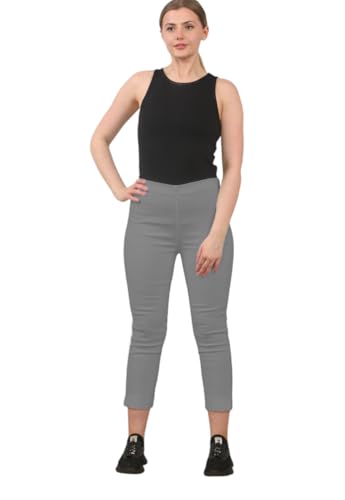 L S U Pantacourt d'été pour femme - Pantalon 3/4 extensible - Taille élastique - Pantalon de bureau décontracté, gris, 44