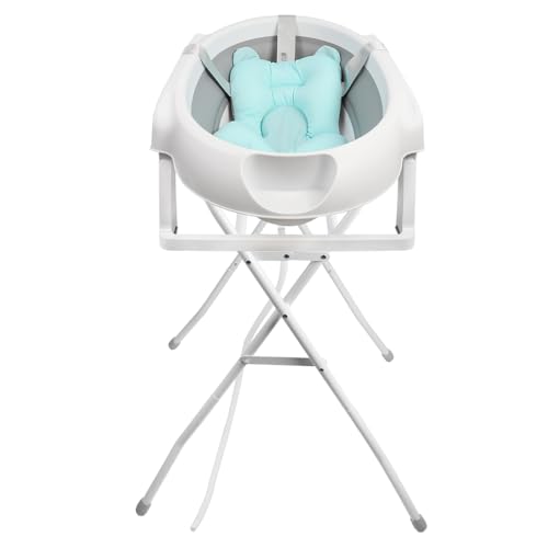 OHMG Bañera para bebés con estructura de 82 cm, bañera plegable para bebés con soporte antideslizante, bañera para bebés recién nacidos, gran volumen (gris-66 x 61 x 82 cm)