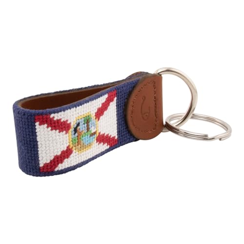Image of Leather Hand-Stitched Needlepoint Key Fob or Key Chain