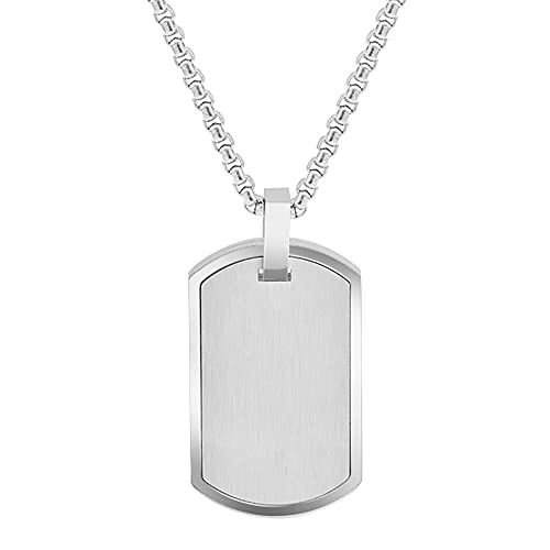 Geoffrey Beene Men's Stainless Steel Engravable Dog Tag Pendant Box Chain Necklace