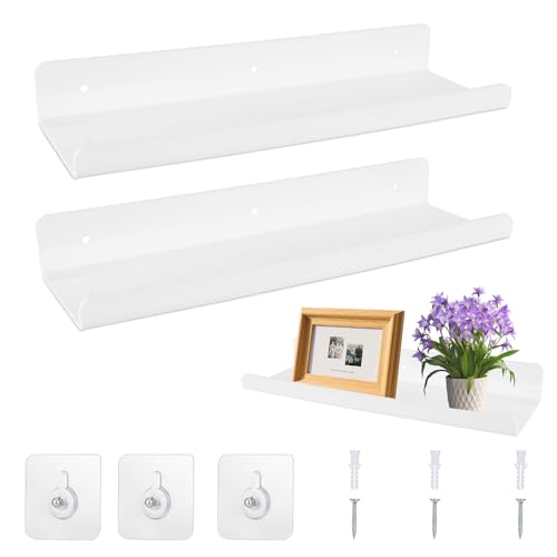 IETWATE 2 estanterías de pared para baño, sin taladrar, 30 cm, estantes flotantes acrílicos, autoadhesivos, para decoración de paredes y para salón, dormitorio, cocina, comedor (blanco)