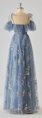 Wchecalino Ruffle Sleeves Tulle Prom Dress for Women Long Formal Flower Embroidery Evening Party Gowns3