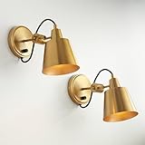 Possini Euro Design Capetown Modern Wall Light Sconces Set of 2 Warm Brass Hardwired 5 3/4