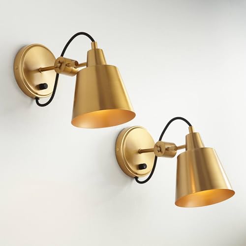 Possini Euro Design Capetown Modern Wall Light Sconces Set of 2 Warm Brass Hardwired 5 3/4