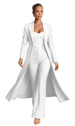 Suits for Women Business Casual 3 Piece V Neck Womens Suit Long Blazer Vest Pants Tuxedo Pant Suit
