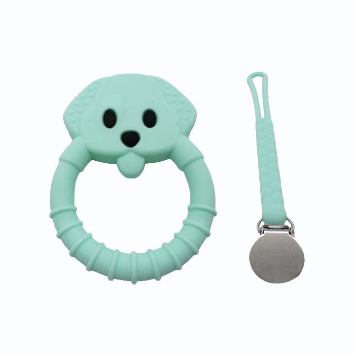 Image of Gadgetime USA Baby Teething Toy Set - Includes Green Pacifier Clip & Bear Teether - Silicone Chew Toys for Infants Newborns - BPA Free Freezer Safe