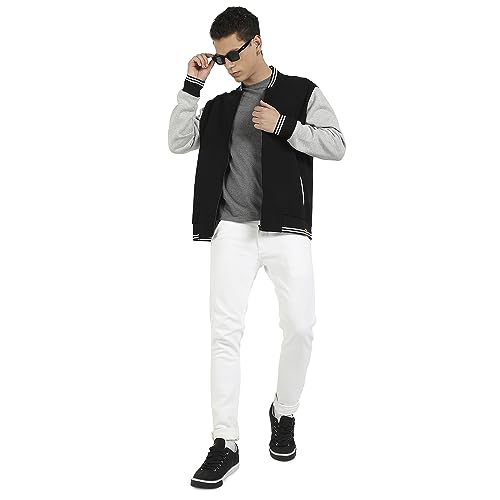 Image of CAHOOT Men's Quilted Puffer Jacket With Contrast Striped Sleeve For Casual Wear | Hood Neck | Long Sleeve | Zip Closure | Polyester Jacket Crafted With Comfort Fit For Everyday Wear