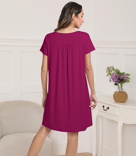 Image of NACHILA Bamboo Viscose Nightgown for Women Short Sleeve Crew Neck Sleepwear