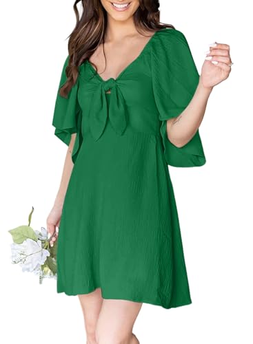 Image of Dokotoo Womens Dresses 2026 Deep V Neck Elegant Bow tie Mini Dress S-XL | Short Sleeve,V Neck,Graduation Party Dress,Elegant,Cocktail,Flowy Beach Vacation Wear,Casual Dress