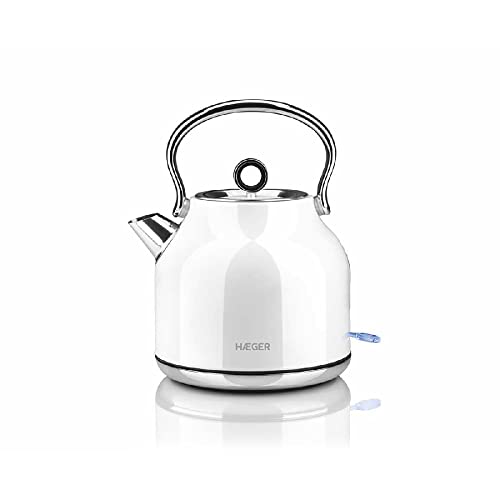 HAEGER ART DECO WHITE - Hervidor electrico 1,7 Litros, 2200 W, base giratoria de 360º, resistencia...