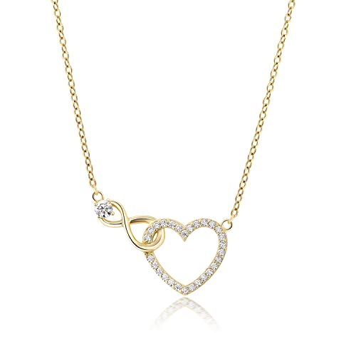Meissa Collar Plata Mujer Infinito Corazón Gargantilla Collar Dorado Mujer 925 Circonita Punto Collar de Luz Promesa de Regalo (Oro)