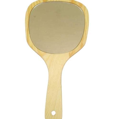 BANIRA Wooden Hand Mirror, Square, Natural Wood Finish, Portable Vanity Mirror with Handle for Travel, Makeup, Shaving-image-2