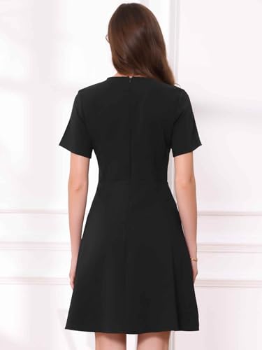 Allegra K Work Dress for Women's V Neck Short Sleeves Tweed Trim Dressy Office A-Line Dresses3