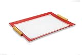 GAC Unique Design Red Rectangular Tempered Glass Serving Tray with Wooden Handles – 10x14 Inch – Bre