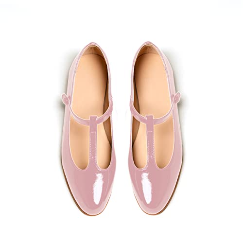 Women's Vintage Patent Leather Round Toe Cutout T-Strap Dress Flats Shoes Comfortable Causal Closed Toe Slip On Mary Jane Flats Pumps3