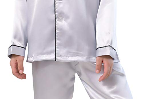 Image of Pajamas Kid Unisex Pjs Set Girls Boys Silk Pajamas Set Satin Long Sleeve 2 Piece Clasic Sleepwear for 2-12 Years Todder