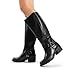 DREAM PAIRS Women's Square Toe Knee High Boots Motorcycle Riding Pull-on Fashion Long Biker Boots for Women,Size 6.5,Black/Brown,DWUMKB2529