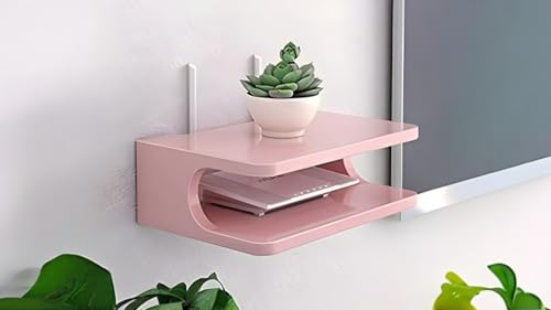 Image of Dime Store Setup Box Stand /Set Top Box Stand Wall Mount for Home Wall Shelf for Holding Speakers WiFi Router Game Console Remote Streaming Device (Standard, Pink) (Engineered Wood)
