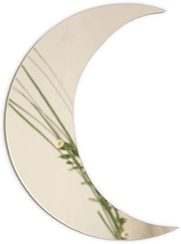 Crescent Moon Mirror - Wall Decor with Chic Boho Aesthetic for Urban Living Room Apartment Bedroom or Home - Durable Lightweight and Safe Acrylic - 13.25inch x 9.5inch (Silver）