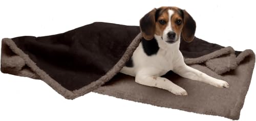 Image of Furhaven Waterproof & Self-Warming Throw Blanket for Dogs & Indoor Cats, Washable & Reflects Body Heat - Soft-Edged Terry & Sherpa Dog Blanket - Espresso, Medium (Pack of 7)