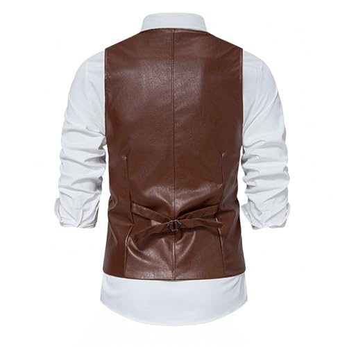 ZYXTIM Men's Classic Leather Vest Casual Western Vintage Vest Jacket Button Front V Neck Slim Fit Waistcoat Motorcycle Vests3