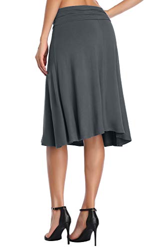 Image of Urban CoCo Women's Ruched High Waist Knee Length Jersey A-Line Stretchy Flared Casual Skirt