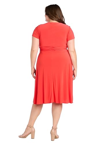 Image of R&M Richards Women's Cascade Wrap Dress with V-Neck & O-Ring Rhinestone Buckle, Work to Weekend Short Sleeve Flowy Silhouette