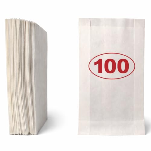 VEZODEK 100 Stück Weiß Papiertüten Klein Mini 20x12cm Es Kann wie Verwendet werden Popcorn Tüten Kraftpapier Geschenktüten Kindergeburtstag Butterbrottüten Brottüten Süßigkeiten