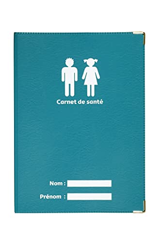 Protège carnet de santé Bleu pétrole Fabrication Française Simili Cuir Renfort métal aux Angles Porte étui Enfants Adultes