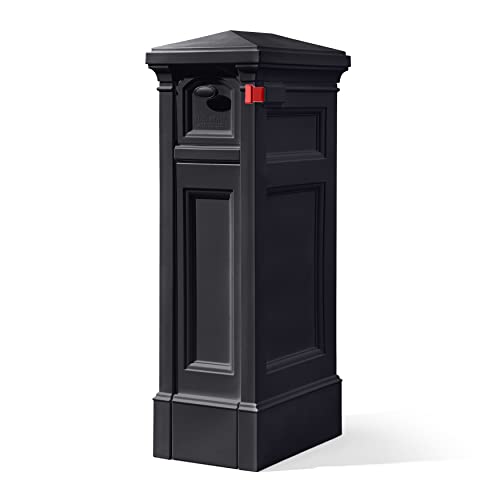 Step2 Atherton Reserve Storage Mailbox & Post, Extra Storage, Weather Resistant, Large Outdoor Mailboxes, Made of Durable Plastic, Easy to Install, Flag Included, Onyx Black