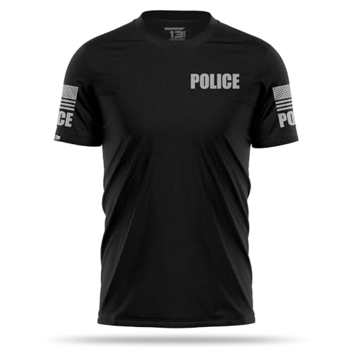 13FA Police Mens Performance Duty Shirt Lightweight Breathable Stretch Uniform Moisture-Wicking Durable Fit Black/Grey