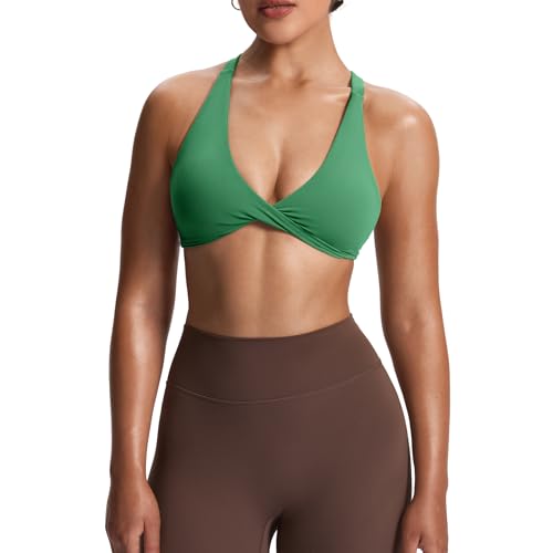 Image of Aoxjox Women's Satara Low Impact Sports Bra | chic front twist, widened cross straps, medium support,breathable fabric, workout fitness yoga crop tank, gym essential