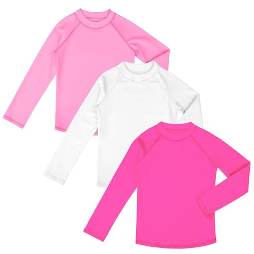 BIG ELEPHANT 3 Pack Kids Rash Guard Swim Shirt UPF 50+ Long Sleeve Rashguard Swimwear Surf Tops Sun Protection for Boys Girls